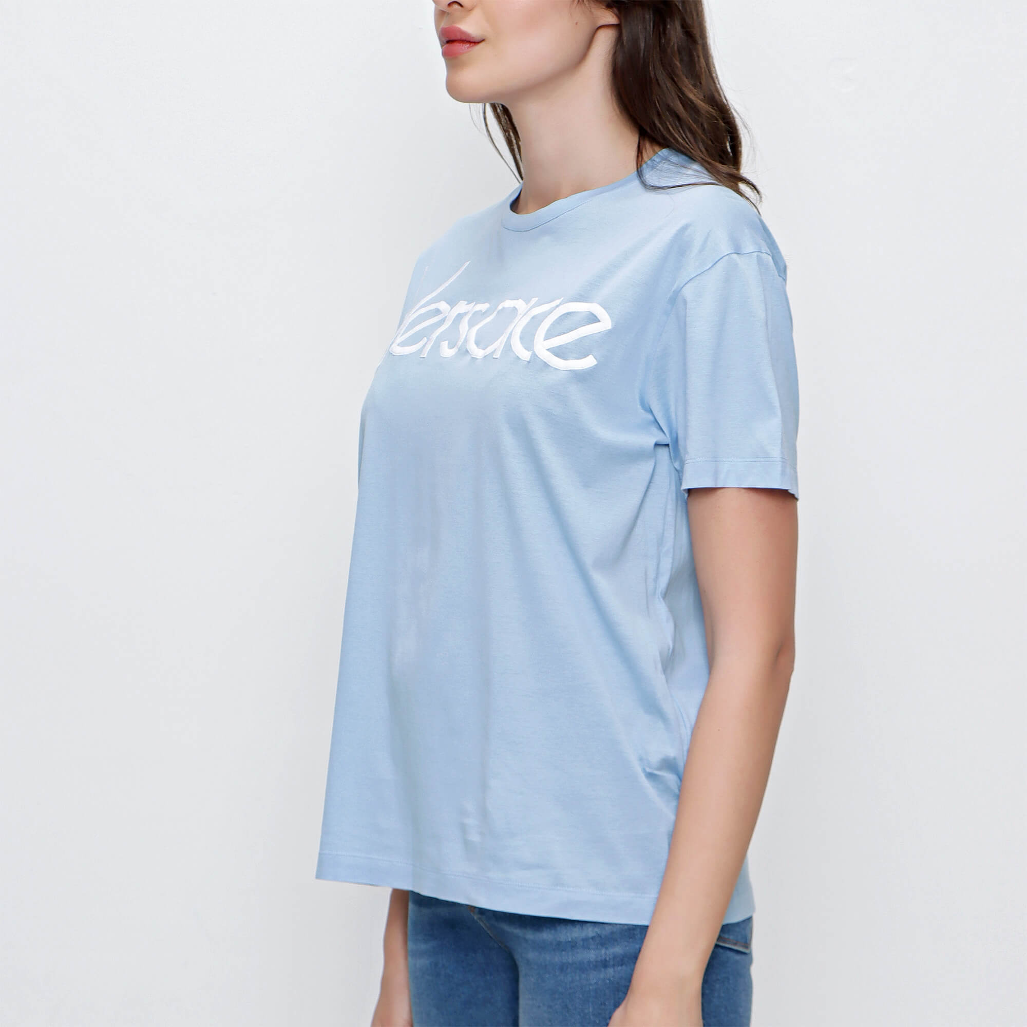 Versace - Blue Cotton Logo T shirt 